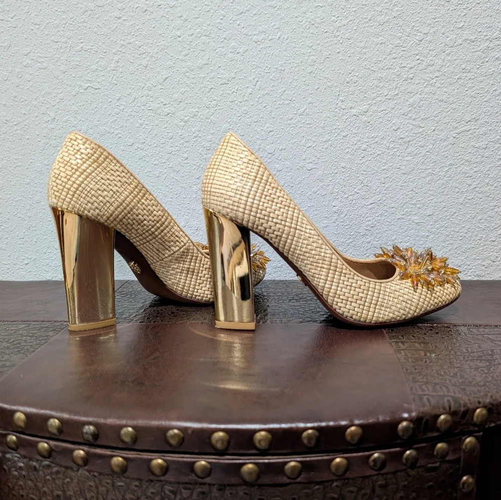 Tory Burch Metallic Kendra Raffia Pump Heels size 9.5